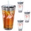 Verre Avec Paille Flamant Rose Lot De 4