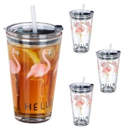 Verre Avec Paille Flamant Rose Lot De 4